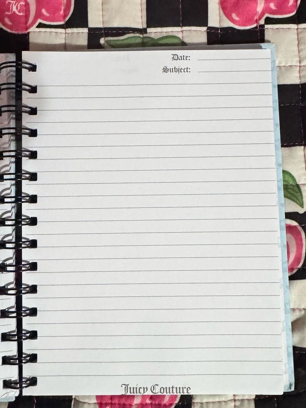 Juicy Couture Light Blue & Pink Spiral Journal with Crest